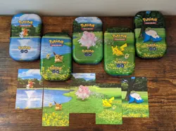 EMPTY Pokemon Go Pokemon TCG Complete 5 Mini Tin Set with Cards Pikachu Eevee - Image 1