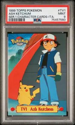 1999 TOPPS POKEMON SERIES 1 CHARACTER CARDS ITALIAN #TV1 ASH KETCHUM PSA 9 - Image 1