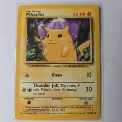 Pokemon Rare Yellow Cheek Pikachu 58/103 Original Base Set Card 1999 WIZARDS - Image 1