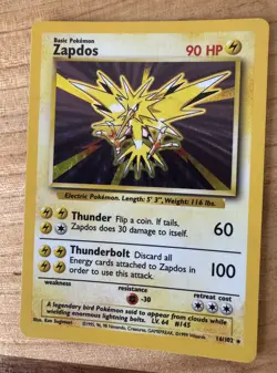 Pokemon TCG Zapdos Holo Rare Base Set 16/102 WOTC Vintage 1999 - Image 1