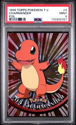 1999 TOPPS POKEMON TV FOIL #4 CHARMANDER PSA 9 - Image 1