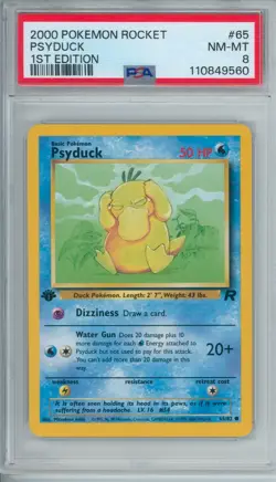 2000 Pokemon Team Rocket Psyduck 1st Edition PSA 8 Fresh Grade #65 - Image 1