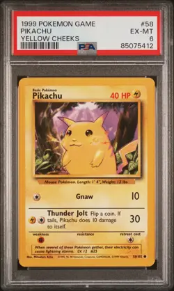 1999 POKEMON GAME 58 PIKACHU YELLOW CHEEKS PSA GRADE 6 - Image 1