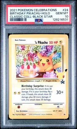 2021 Pokemon Celebrations Birthday Pikachu Classic PSA 10 GEM MINT Holo - Image 1