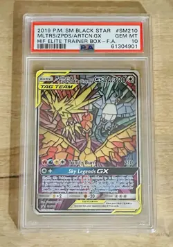 2019 Pokemon SM Black Star Promo Full Art Moltres, Zapdos, Articuno GX PSA 10 - Image 1