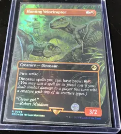 1x FOIL BORDERLESS Hunting Velociraptor, NM, REX, Magic: the Gathering, MtG - Image 1