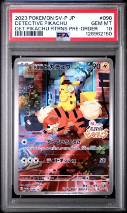 2023 POKEMON JPN SV-P PROMO #098 DETECTIVE PIKACHU PSA 10 - Image 1