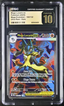 CGC 10 Pristine - Mega Lucario ex 160/132 Ultra Rare Pokemon Mega Evolution Base - Image 1
