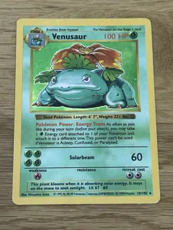 Shadowless Venusaur 15/102 Holo Base Set Pokemon Card Vintage WOTC HP DMG - Image 1