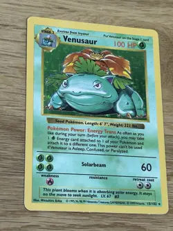 Shadowless Venusaur 15/102 Holo Base Set Pokemon Card Vintage WOTC HP DMG - Image 2