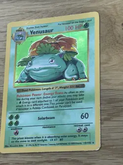 Shadowless Venusaur 15/102 Holo Base Set Pokemon Card Vintage WOTC HP DMG - Image 3