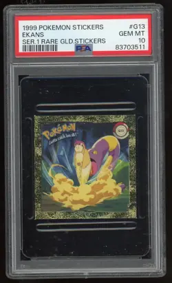 1999 Pokemon Stickers Ekans #G13 Series 1 Rare Gold PSA 10 - Image 1