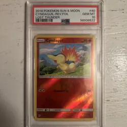 2018 Pokemon Sun & Moon Lost Thunder Cyndaquil #40 Reverse Foil PSA 10 Gem POP 3 - Image 1