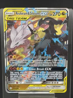 Pokemon Tag Team Reshiram Zekrom GX Full Art Holo Card 157/236 Sm-Cosmic Eclipse - Image 1