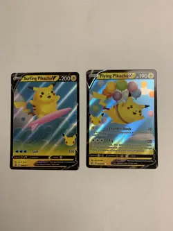 Flying Pikachu V and Surfing Pikachu V Celebrations Pokemon Cards 6/25 & 8/25 NM - Image 1