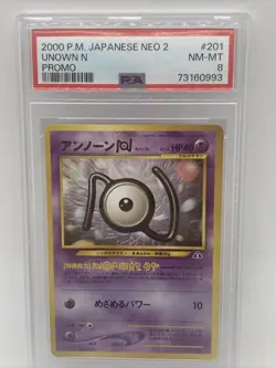 2000 Pokemon Japanese PROMO Neo 2 Discovery Unown N #201 PSA 8 - Image 1