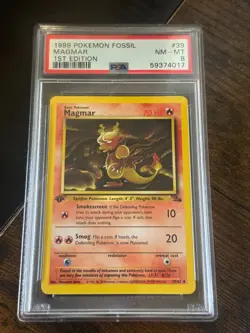 1999 POKEMON FOSSIL MAGMAR 1ST EDITION #39 PSA 8 - Image 1