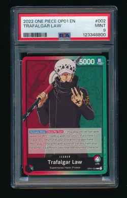 PSA 9 TRAFALGAR LAW 2022 ONE PIECE CARD GAME ROMANCE DAWN #OP01002 L - Image 1