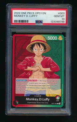 PSA 10 MONKEY.D.LUFFY 2022 ONE PIECE CARD GAME ROMANCE DAWN #OP01003 L - Image 1