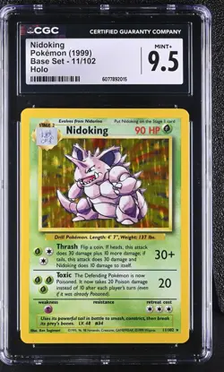 CGC 9.5 MINT+ Nidoking 1999 Base Set 11/102 Holo Pokemon Card - Image 1