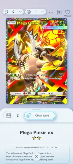 Pokemon Tcg Pocket Trading Cards For Trade 2 Star Mega Pinsir X2 - Image 1