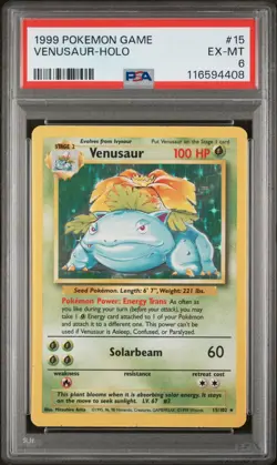 1999 POKEMON BASE SET UNLIMITED #15 / 102 VENUSAUR HOLO - PSA 6 - Image 1