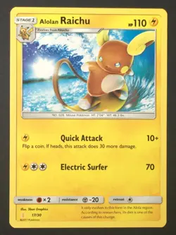 Pokemon TCG Alolan Raichu 17/30 Regular Sun & Moon Trainer Kit NM - Image 1