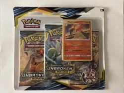 POKEMON SUN & MOON UNBROKEN BONDS 3 PACK W/ TYPHLOSION SM185 SEALED BLISTER A - Image 1