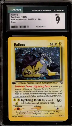 Pokemon Raikou Neo Revelation 1st Edition Holo Rare #13 CGC 9 Mint - Image 1