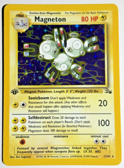 Pokemon TCG Magneton 1st Edition Rare Holo Card #11/62 Fossil - Image 1