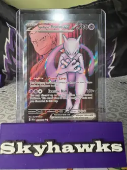 Pokemon TCG Destined Rivals Team Rockets Mewtwo EX Ultra Rare Card 213/182 - Image 1
