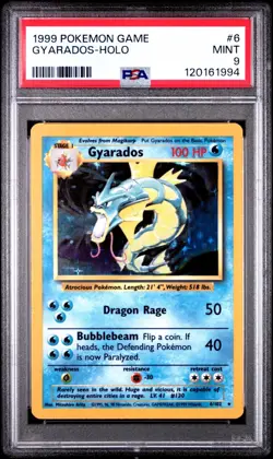 Pokemon Card Gyarados 6/102 Base Set Holo Unlimited WOTC PSA 9 MINT - Image 1