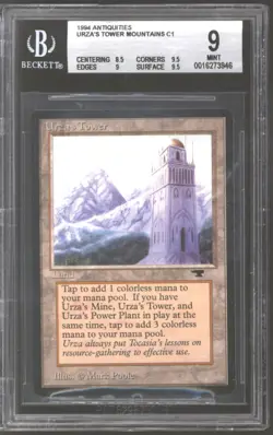Magic MTG Antiquities Urza's Tower (Mountains) BGS 9 (8.5 9.5 9 9.5 NEAR MINT NM - Image 1