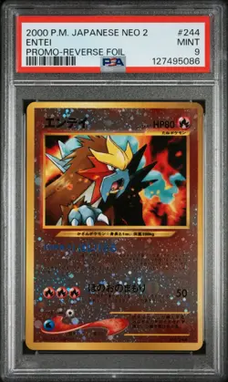 Entei #244 Pokemon Neo 2 Promo Japanese 2000 Reverse Foil PSA 9 JUST GRADED - Image 1