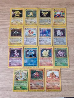 Pokemon Base Set Prism Holo Sticker Card Bundle -15 Cards- Mewtwo, Zapdos & more - Image 1