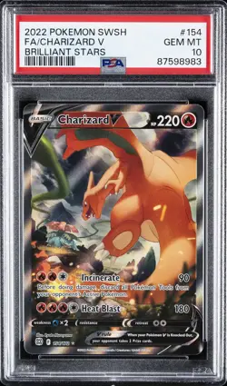 2022 POKEMON SWORD & SHIELD BRILLIANT STARS #154 FULL ART/CHARIZARD V PSA 10 - Image 1