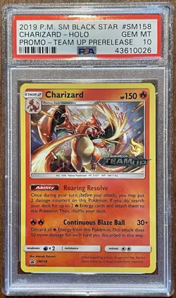 2019 Pokemon Charizard Holo Prerelease Team Up Black Star Promo SM158 PSA 10 GEM - Image 1