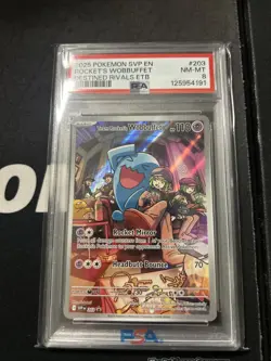 2025 Pokemon Destin Rivals Team Rocket’s Wobbuffet 203 ETB Promo PSA 8 NM MT - Image 1
