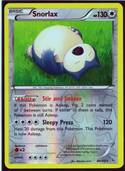 2014 POKEMON RARE SNORLAX 80/106 - XY FLASHFIRE REVERSE HOLO NM (S3) - Image 1