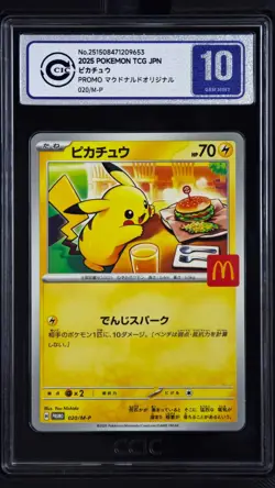 CCIC 10 Gem Mint Pikachu 2025 McDonald's Promo 020/M-P Japanese Pokemon Card - Image 1