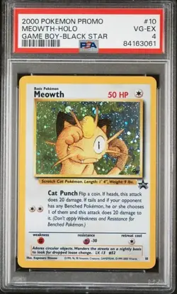 PSA 4 VG-EX Meowth # 10 HOLO Game Boy WOTC Black Star PROMO Pokemon Card - Image 1
