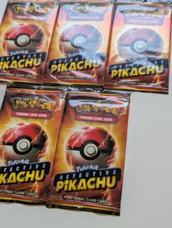 Detective Pikachu booster pack 2-card Promo Pack Lot (5X) five packs - Sealed - Image 3