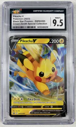 CGC 9.5 Pokemon TCG Pikachu V SWSH285 Crown Zenith Holo Black Star Promo - Image 1