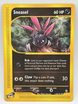 Pokemon TCG Sneasel 110/147 Aquapolis Set Regular Common LP - Image 1