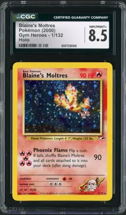 2000 Pokemon Gym Heroes Blaine's Moltres Double Swirl Holo Rare 1/132 CGC 8.5 - Image 1