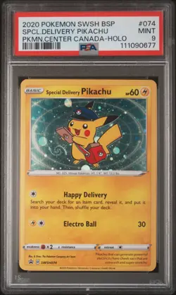 2020 POKEMON SWSH BLACK STAR PROMO #074 SPECIAL DELIVERY PIKACHU-HOLO PSA 9 - Image 1