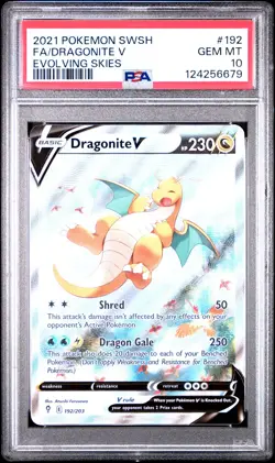 2021 POKEMON SWORD & SHIELD EVOLVING SKIES #192 FULL ART/DRAGONITE V PSA 10 - Image 1