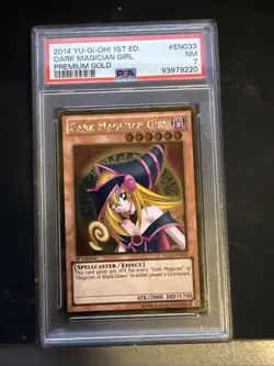 2014 Yu-Gi-Oh Dark Magician Girl PGLD-EN033 Premium Gold 1st Edition PSA 7 - Image 1