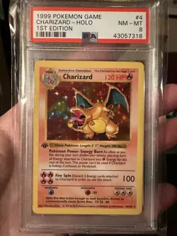 PSA 8 POKEMON CHARIZARD 1999 1ST EDITION THICK STAMP SHADOWLESS #4 HOLO NM-MINT - Image 1