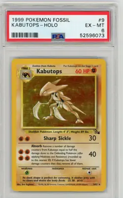 Pokemon 1999 Kabutops 9/62 Holo Rare Fossil PSA 6 - Image 1
